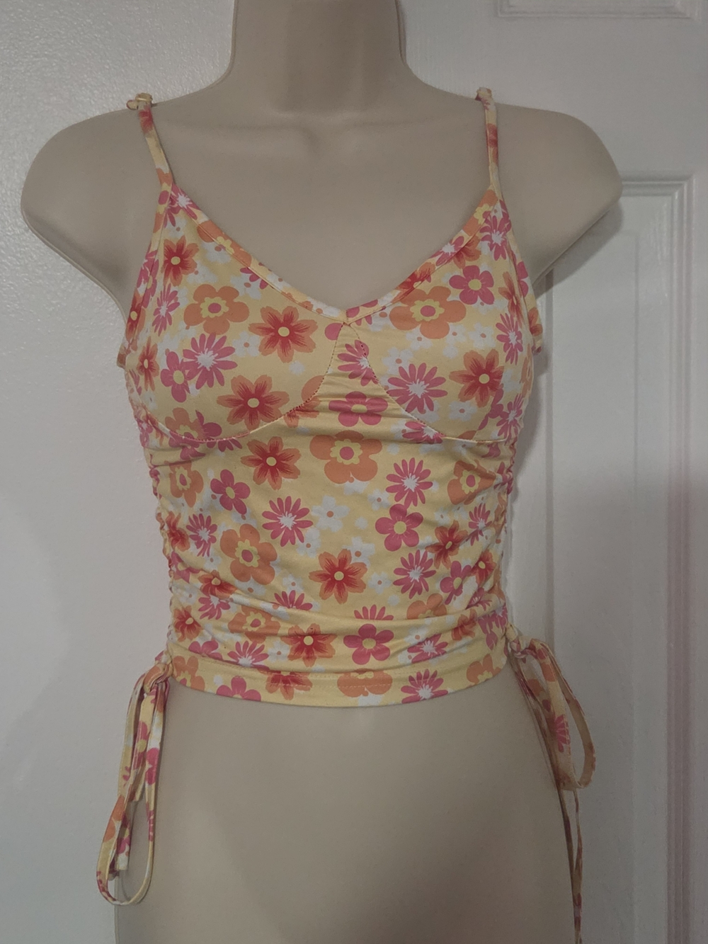SHEIN Yellow & Pink Floral Drawstring Cami